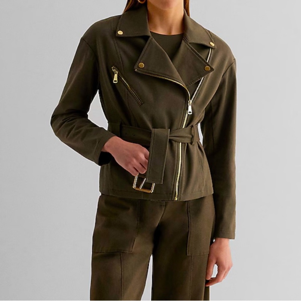 NWT olive green & gold Moto Jacket